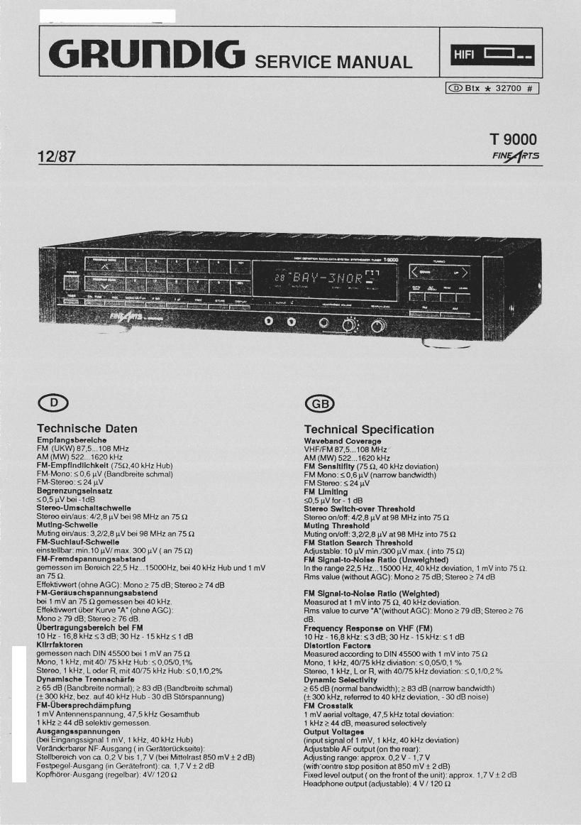 Grundig T 9000 Service Manual