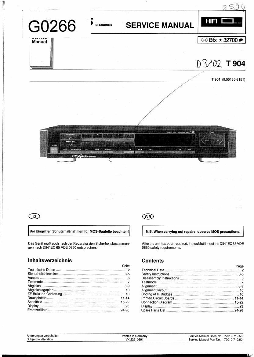 Grundig T 904 Service Manual