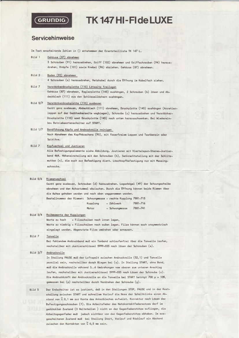 Grundig TK 147 Service Manual