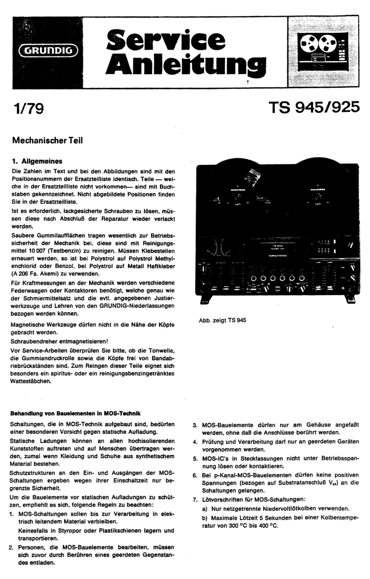 Grundig TS 925 945 Service Manual