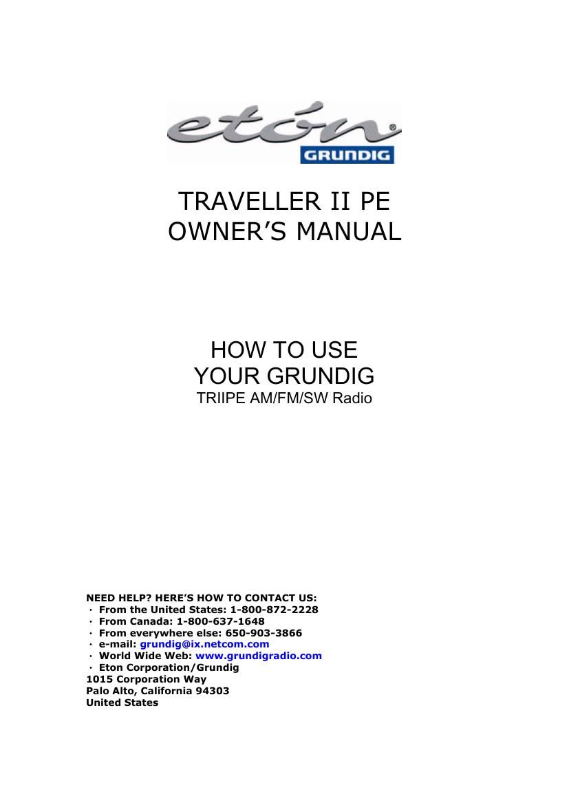 Grundig Traveller II PE Owners Manual