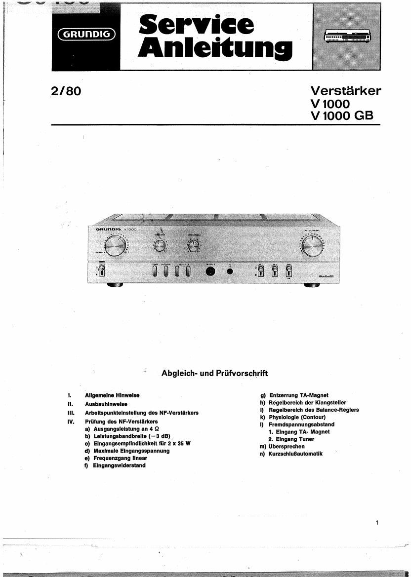 Grundig V 1000 GB Service Manual