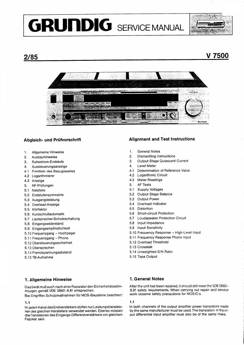 Grundig V 7500 Service Manual