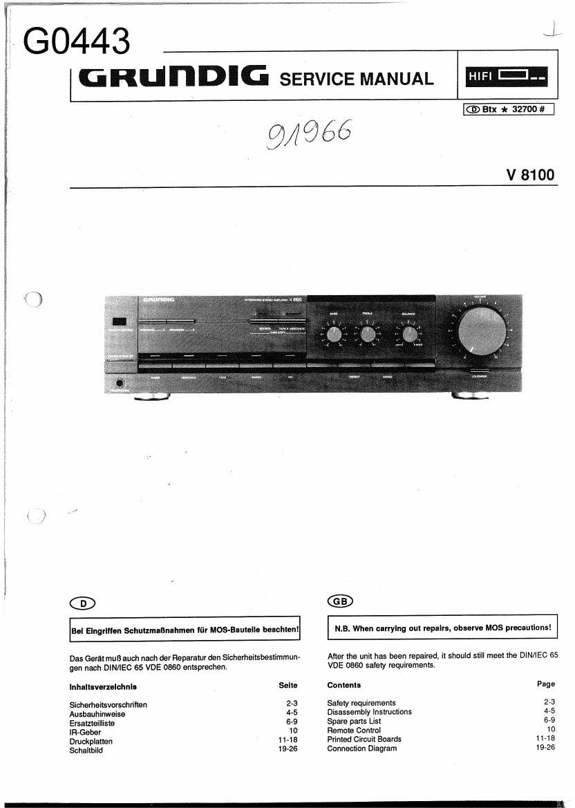 Grundig V 8100 Service Manual