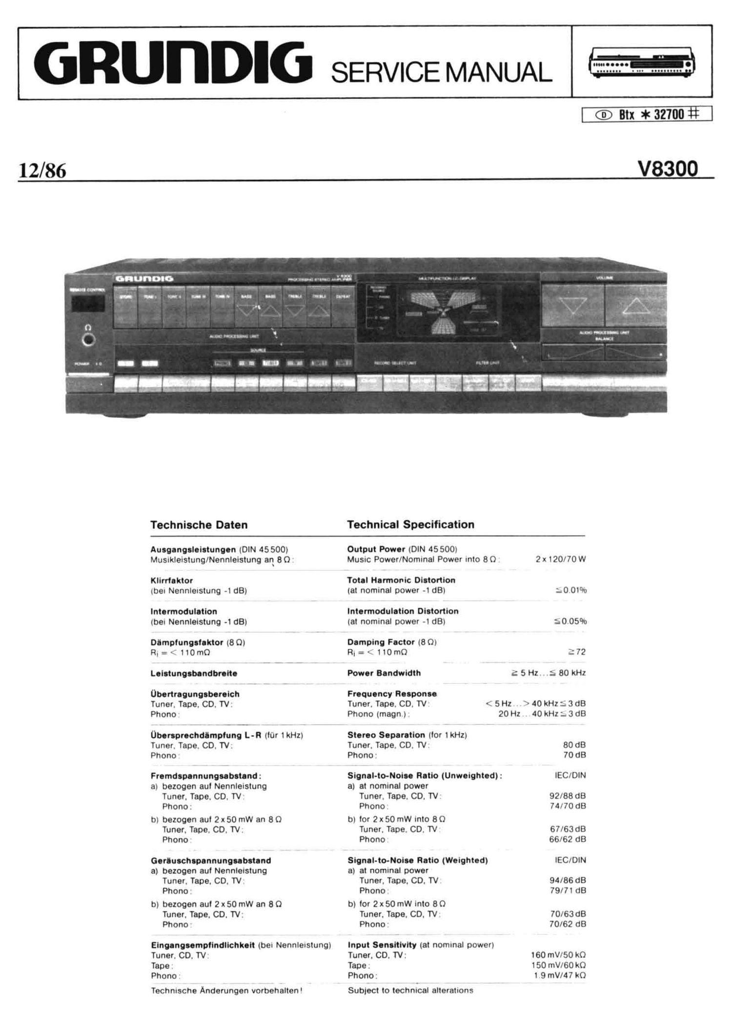 Grundig V 8300 Service Manual