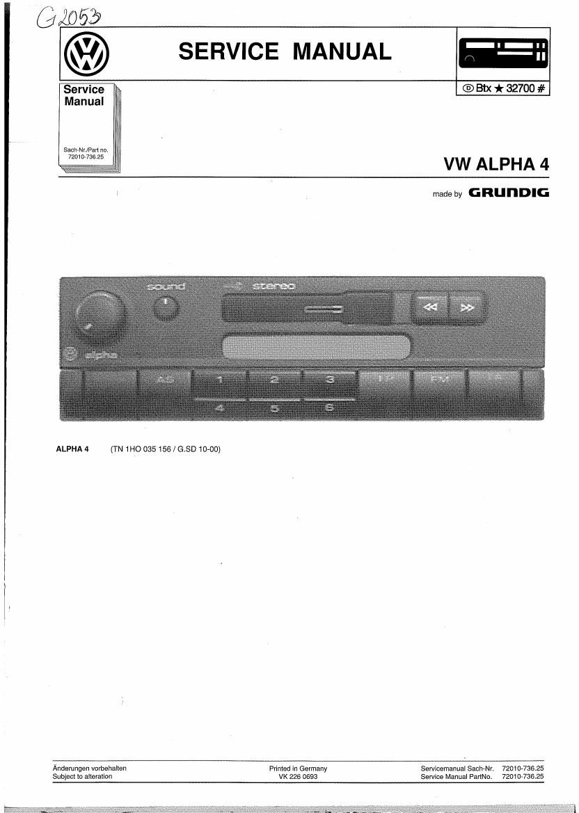 Grundig VW ALPHA 4 Service Manual