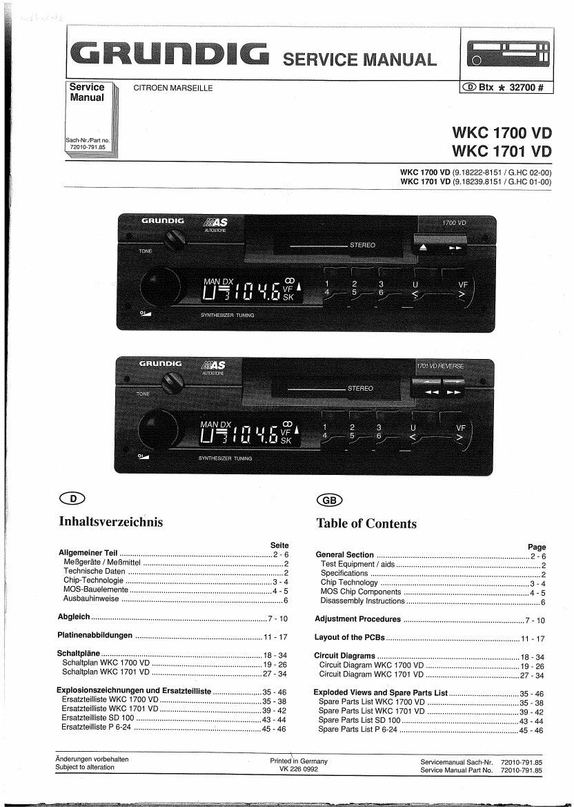 Grundig WKC 1701 VD Service Manual