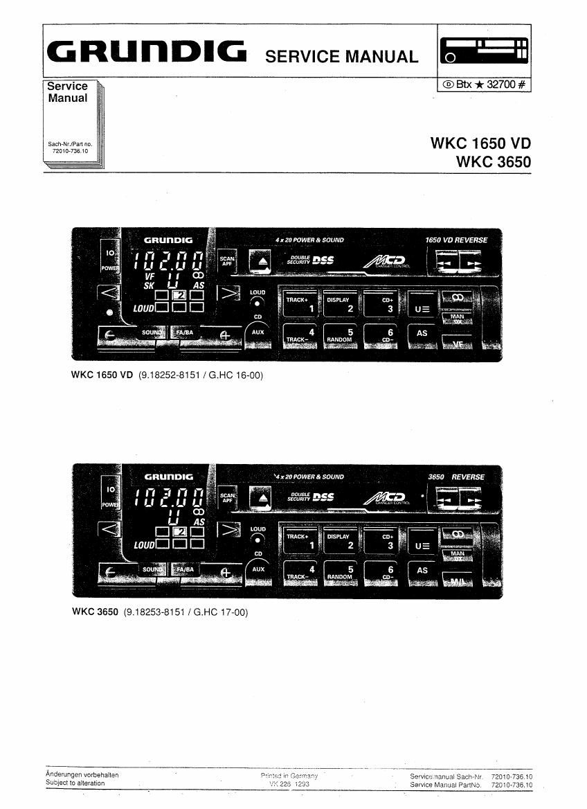 Grundig WKC 3650 Service Manual