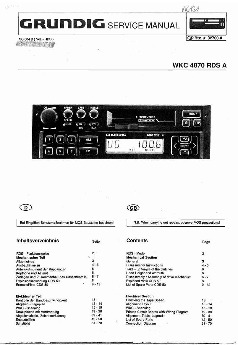 Grundig WKC 4870 RDSA Service Manual
