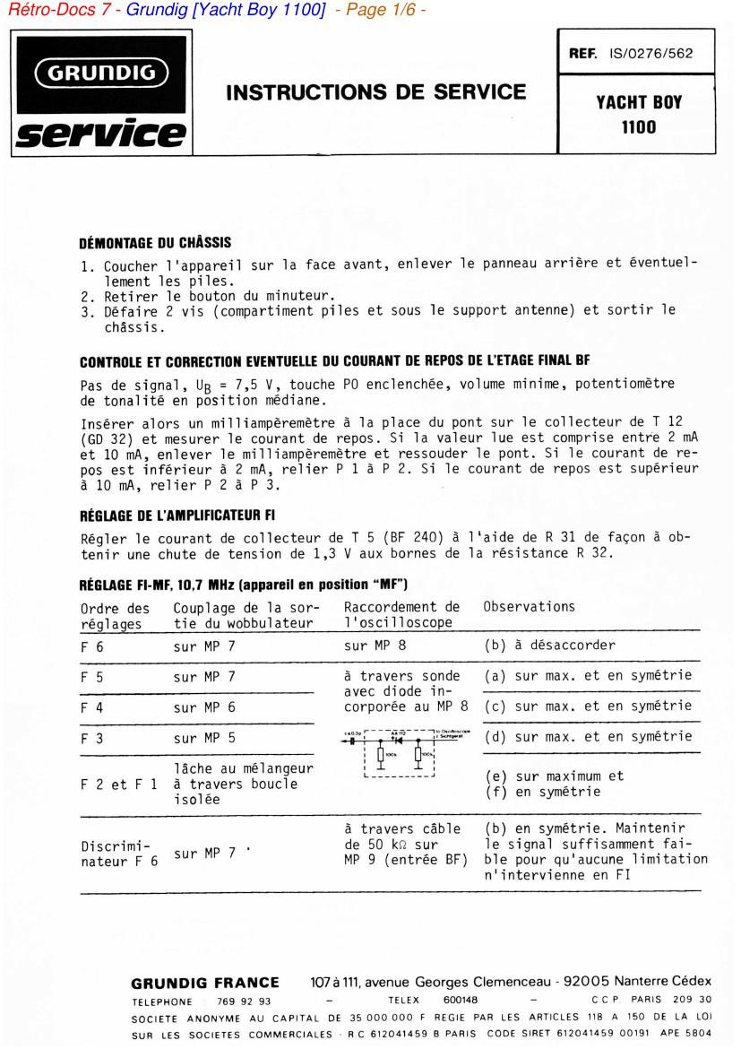 Grundig Yacht Boy 1100 Service Manual