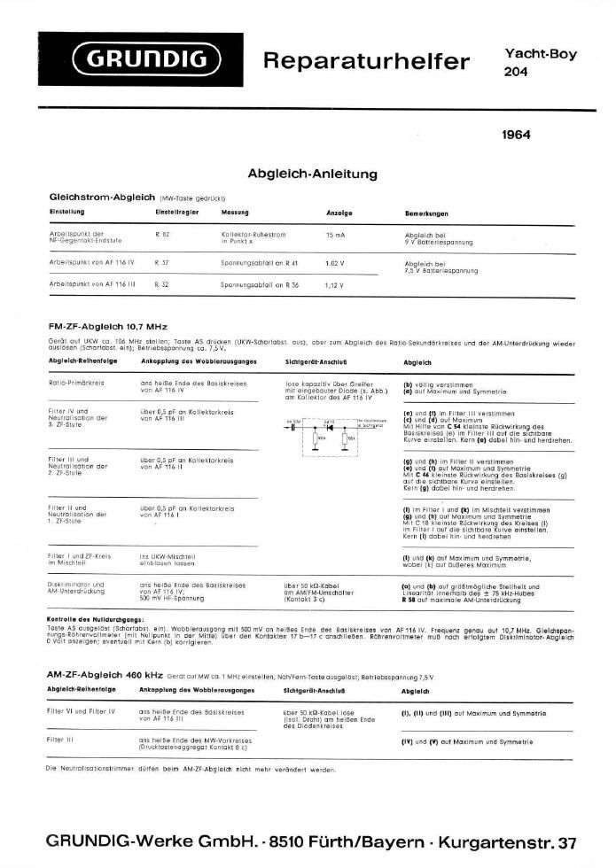 Grundig Yacht Boy 204 Service Manual