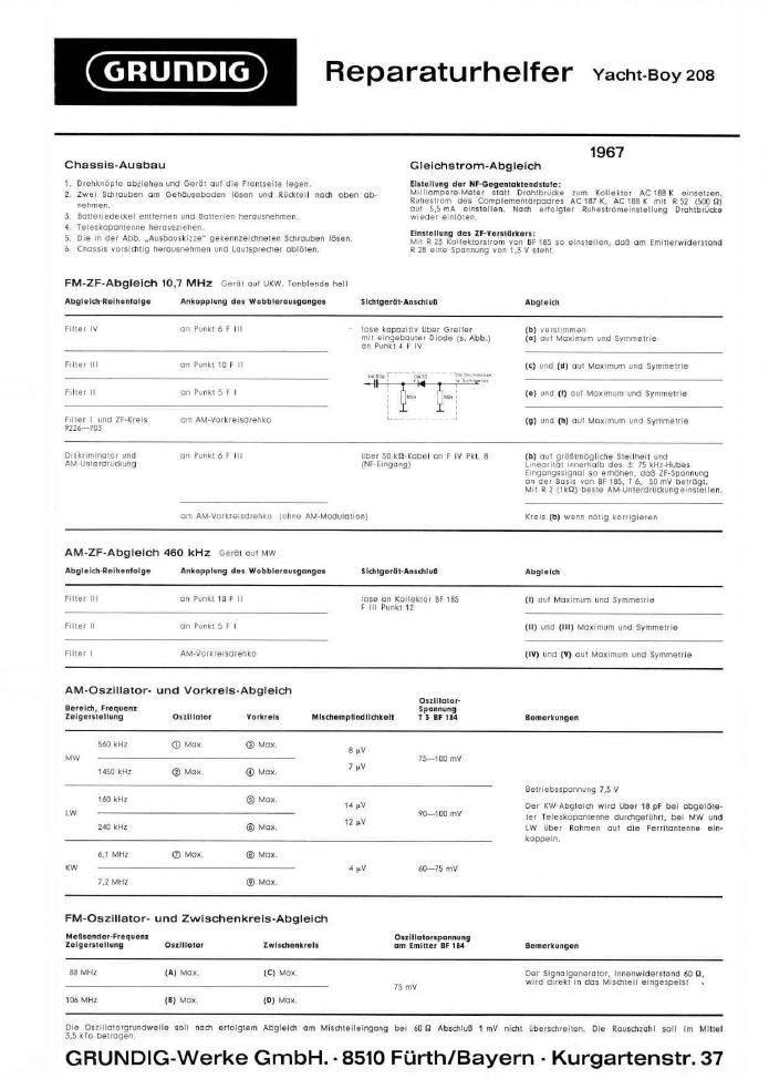 Grundig Yacht Boy 208 Service Manual