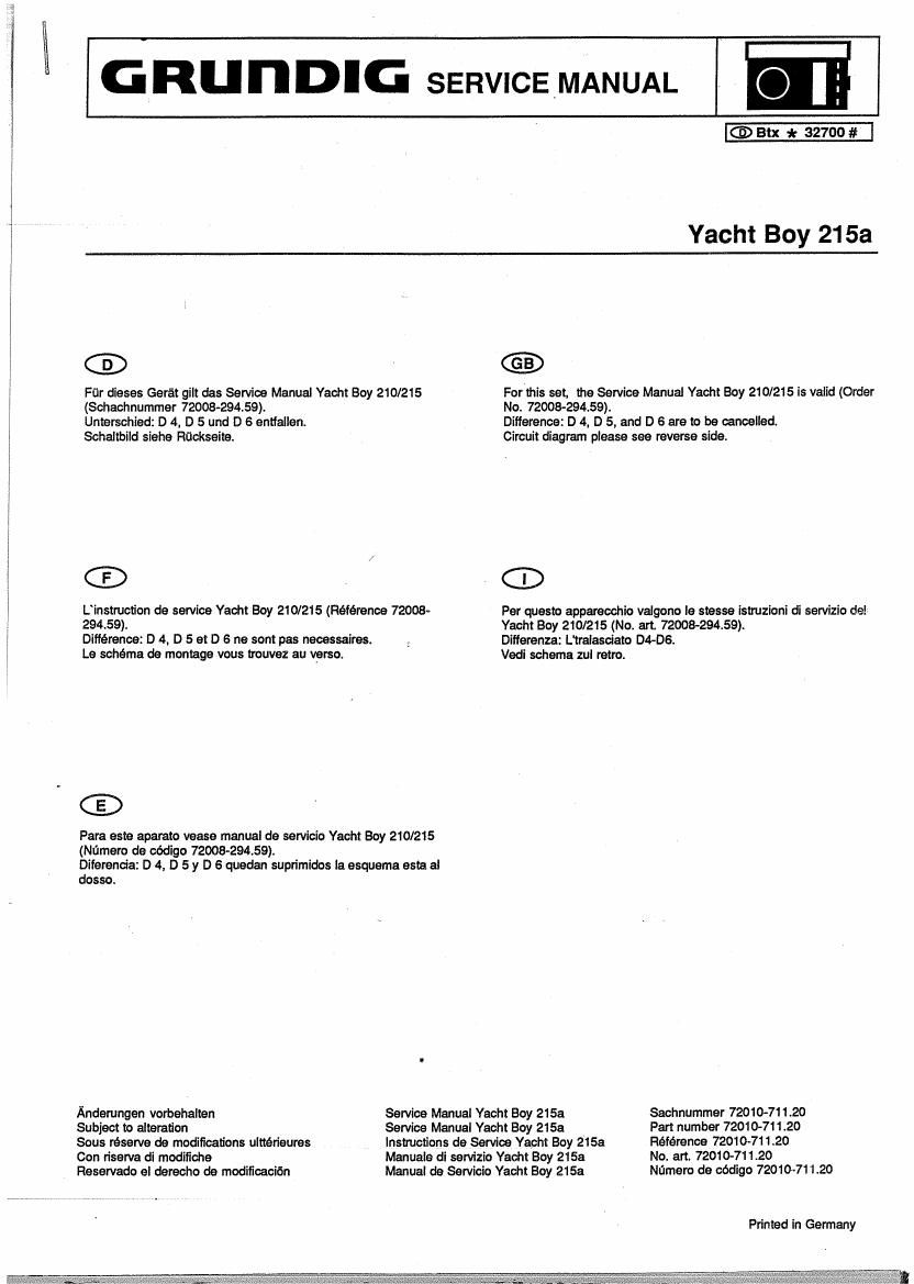 Grundig Yacht Boy 215 A Schematic