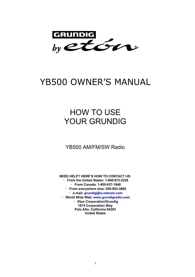 Grundig Yacht Boy 500 Owners Manual