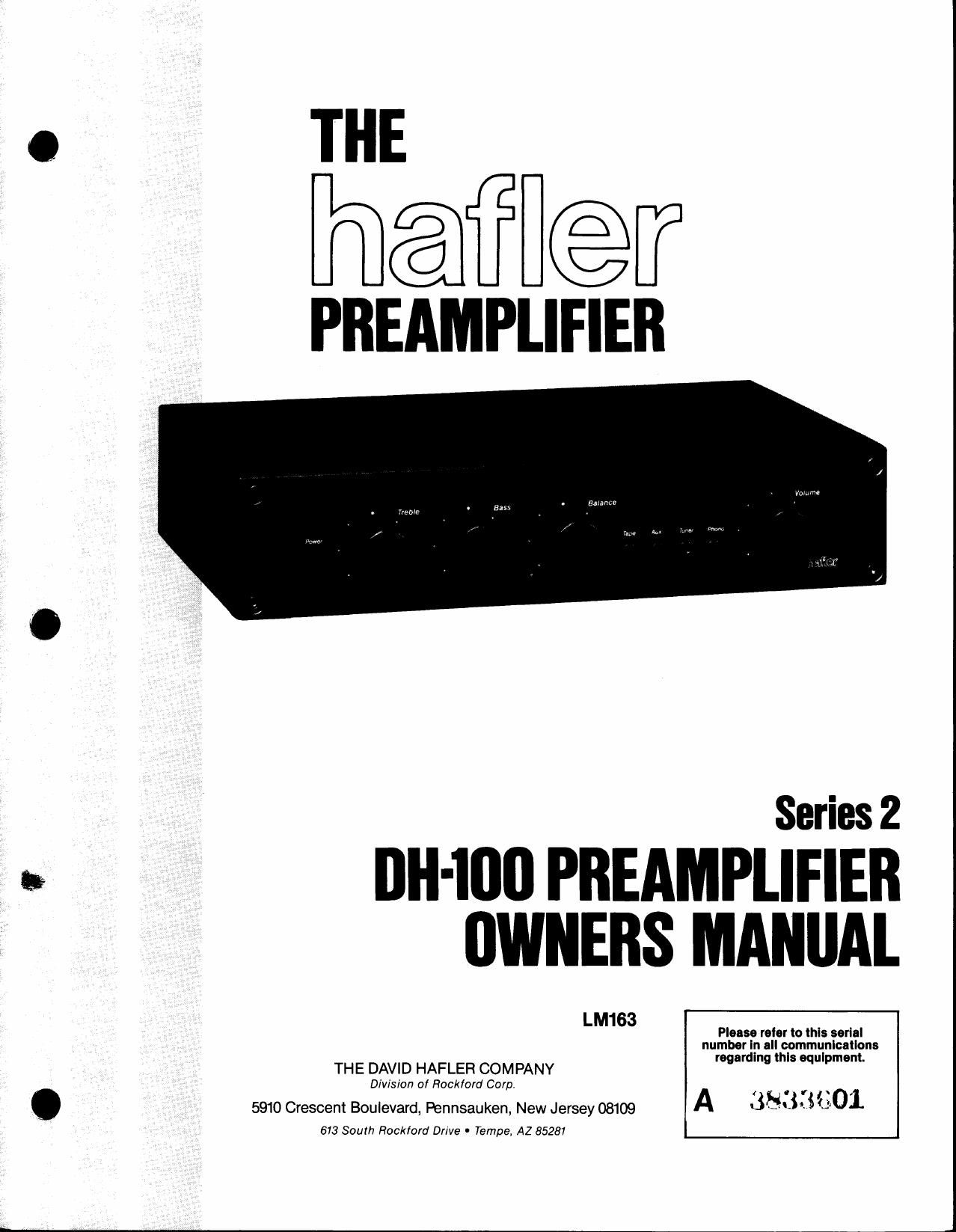 Hafler DH 100 Owners Manual