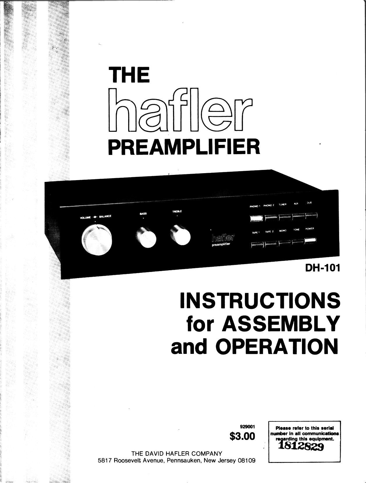 Hafler DH 101 Service Manual