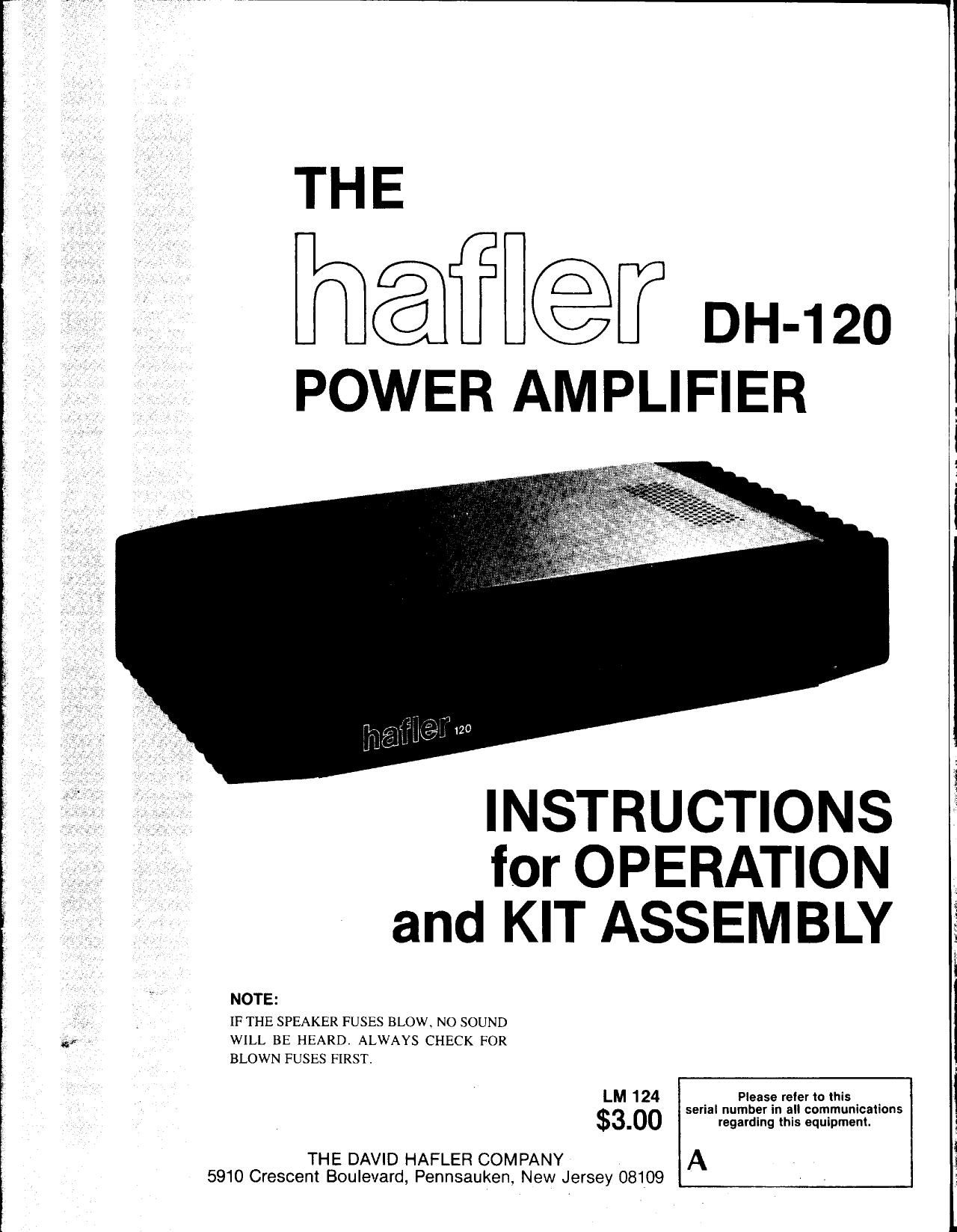 Hafler DH 120 Service Manual