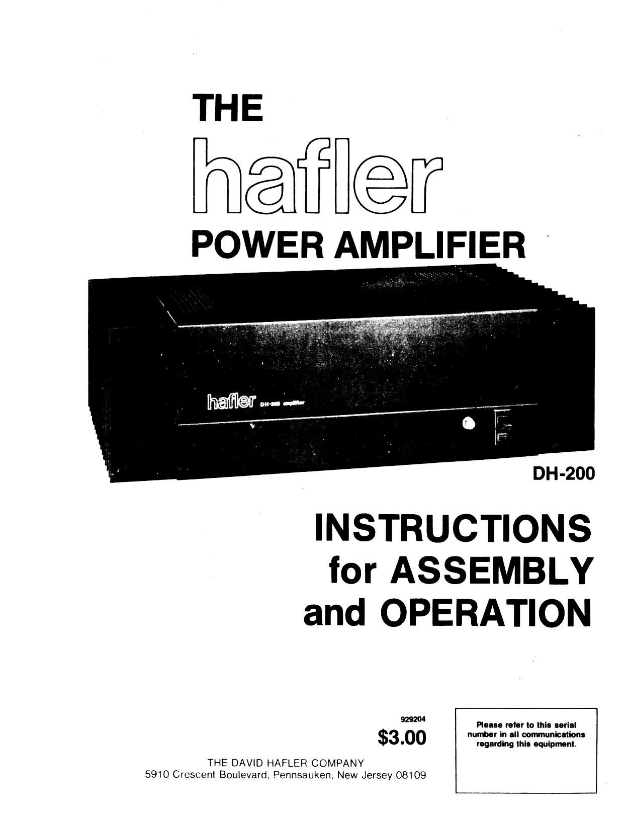 Hafler DH 200 Service Manual