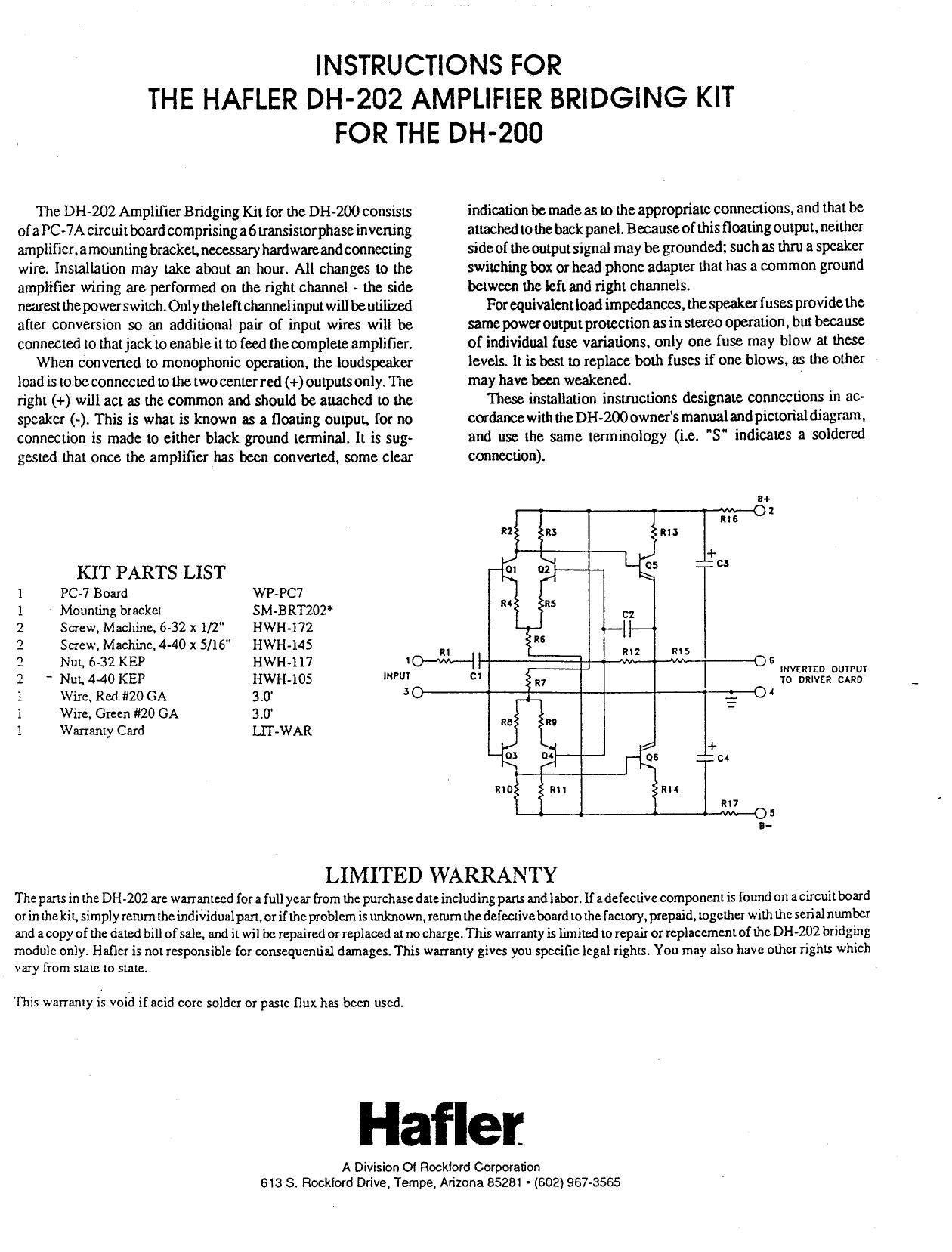 Hafler DH 202 Service Manual