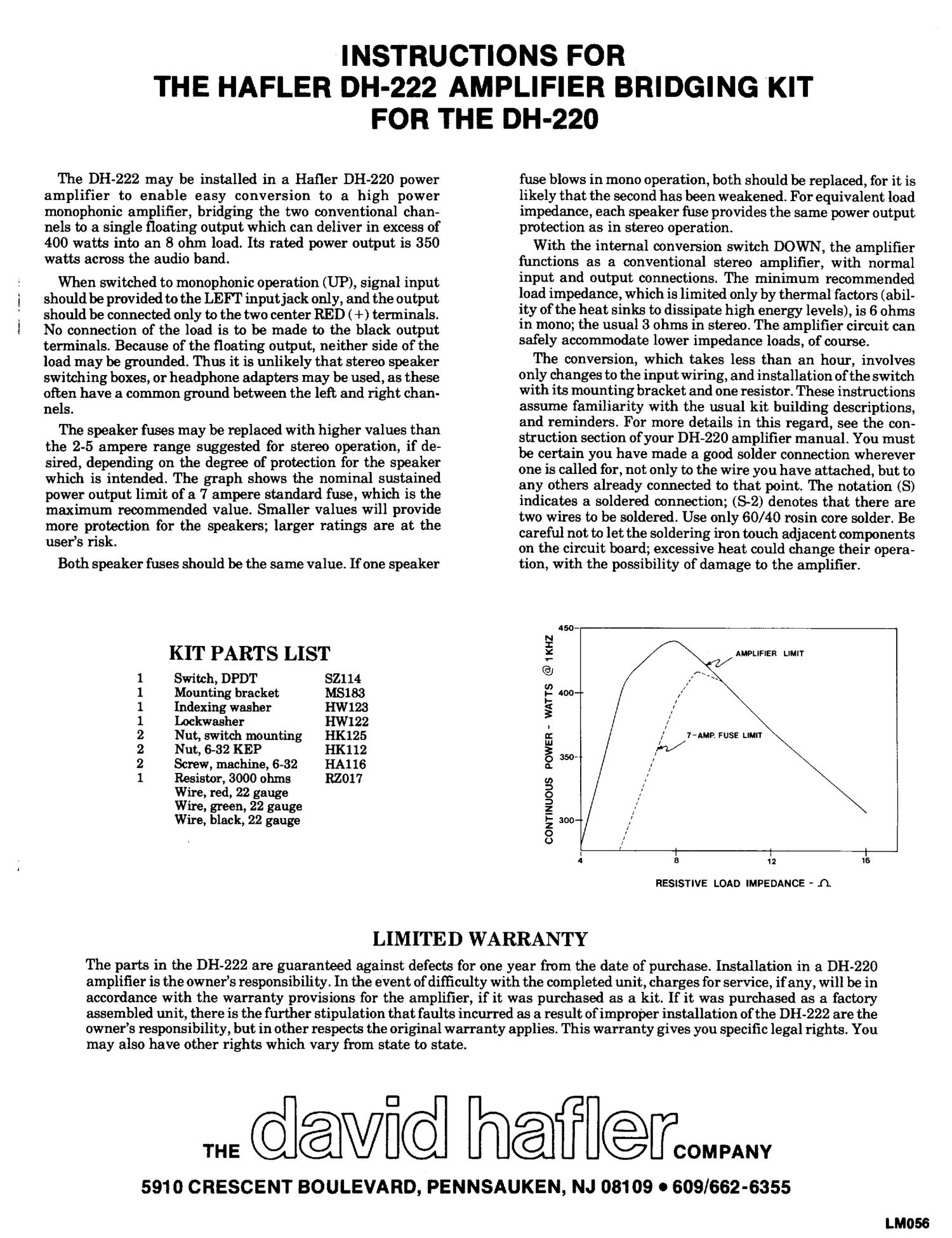 Hafler DH 222 Service Manual