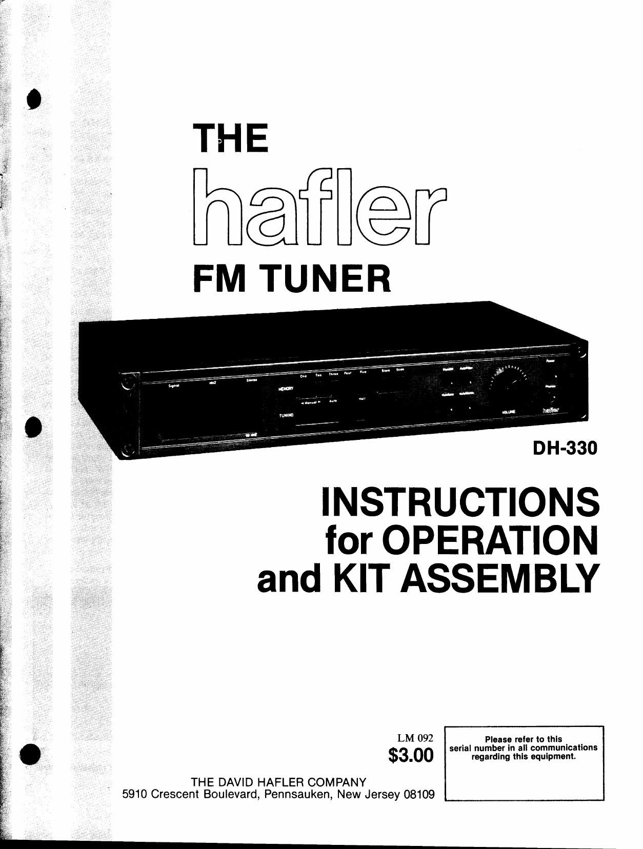 Hafler DH 330 Service Manual