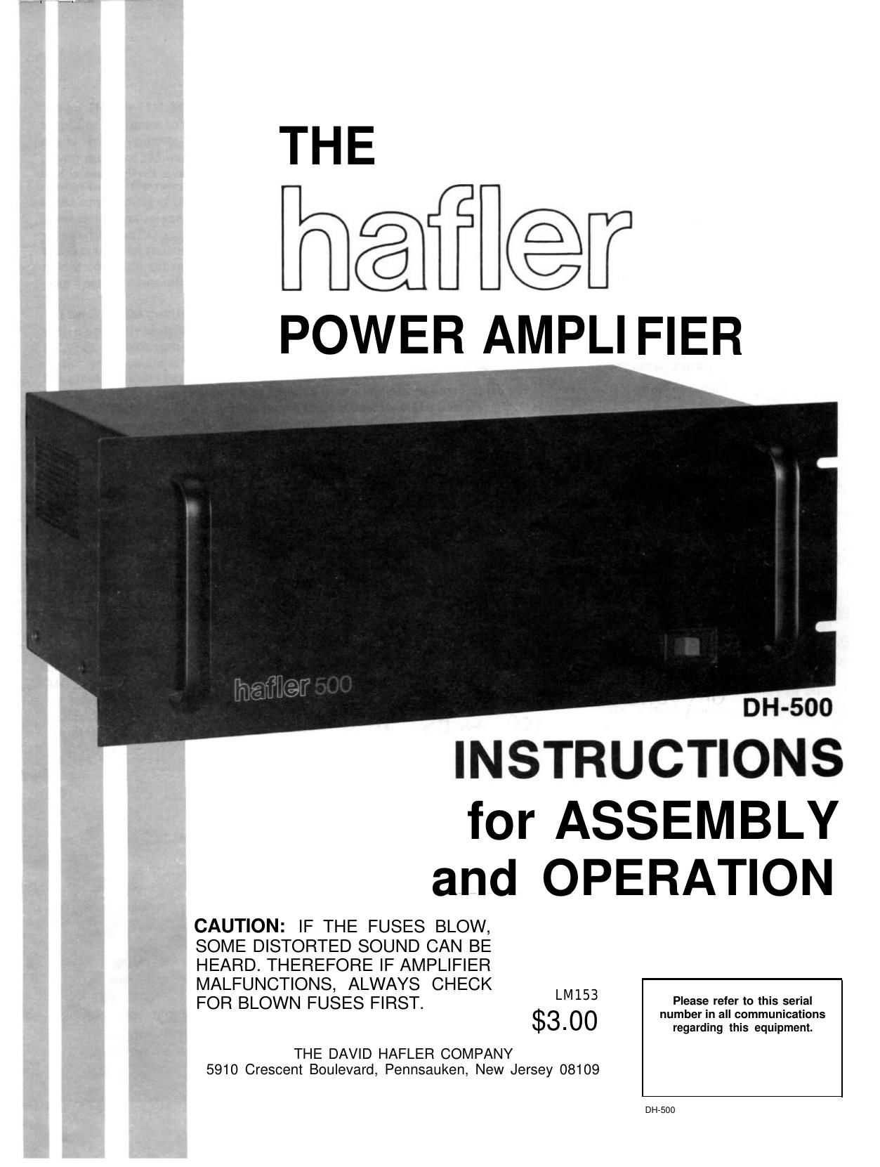 Hafler DH 500 Owners Manual