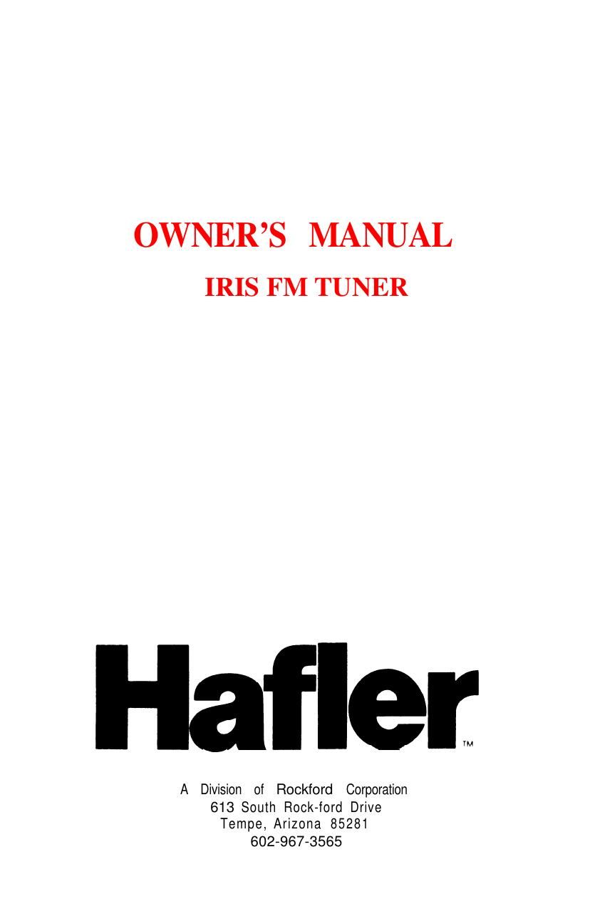 Hafler Iris Tuner Owners Manual