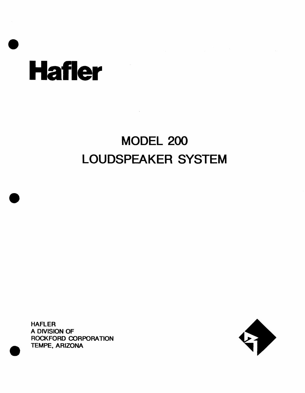 Hafler Model 200 Owners Manual
