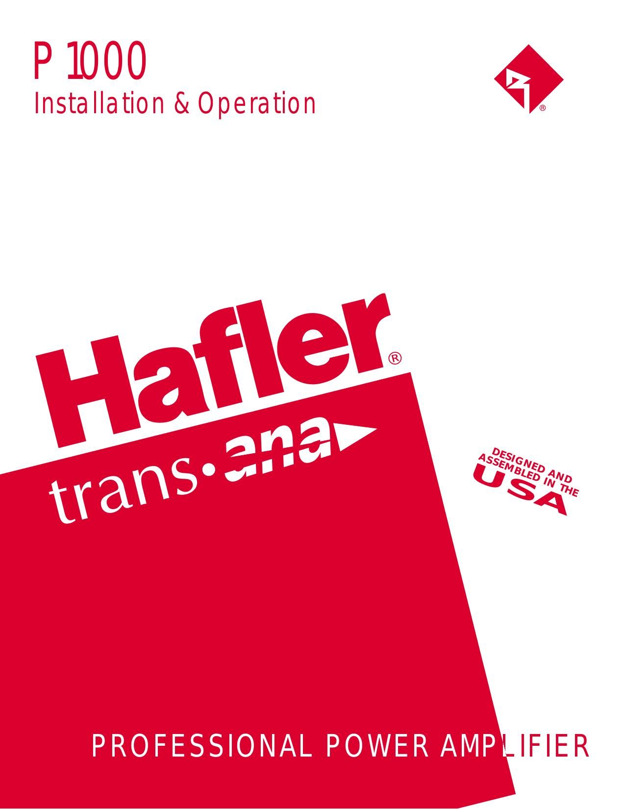 Hafler P1000 Owners Manual