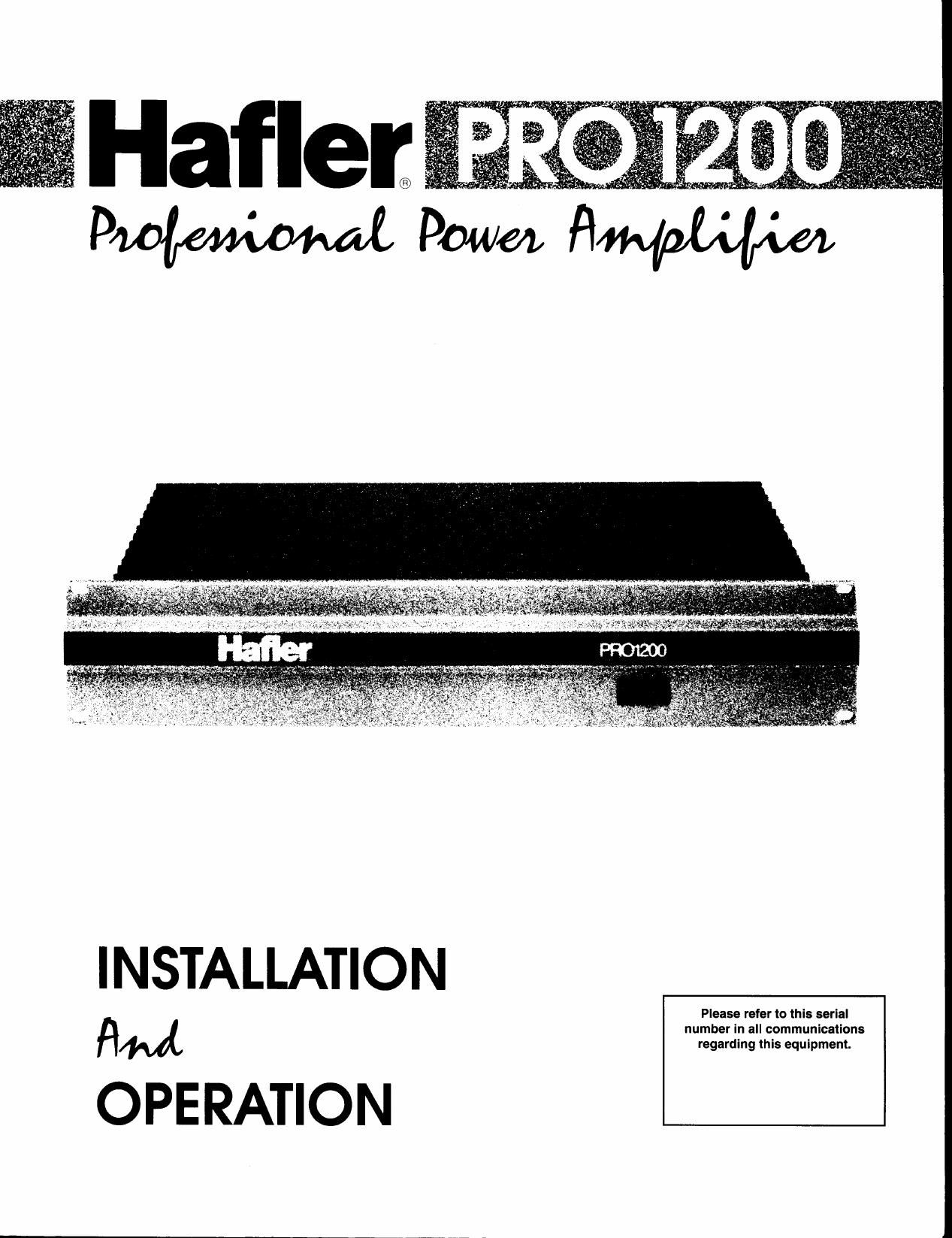 Hafler PRO 1200 Service manual