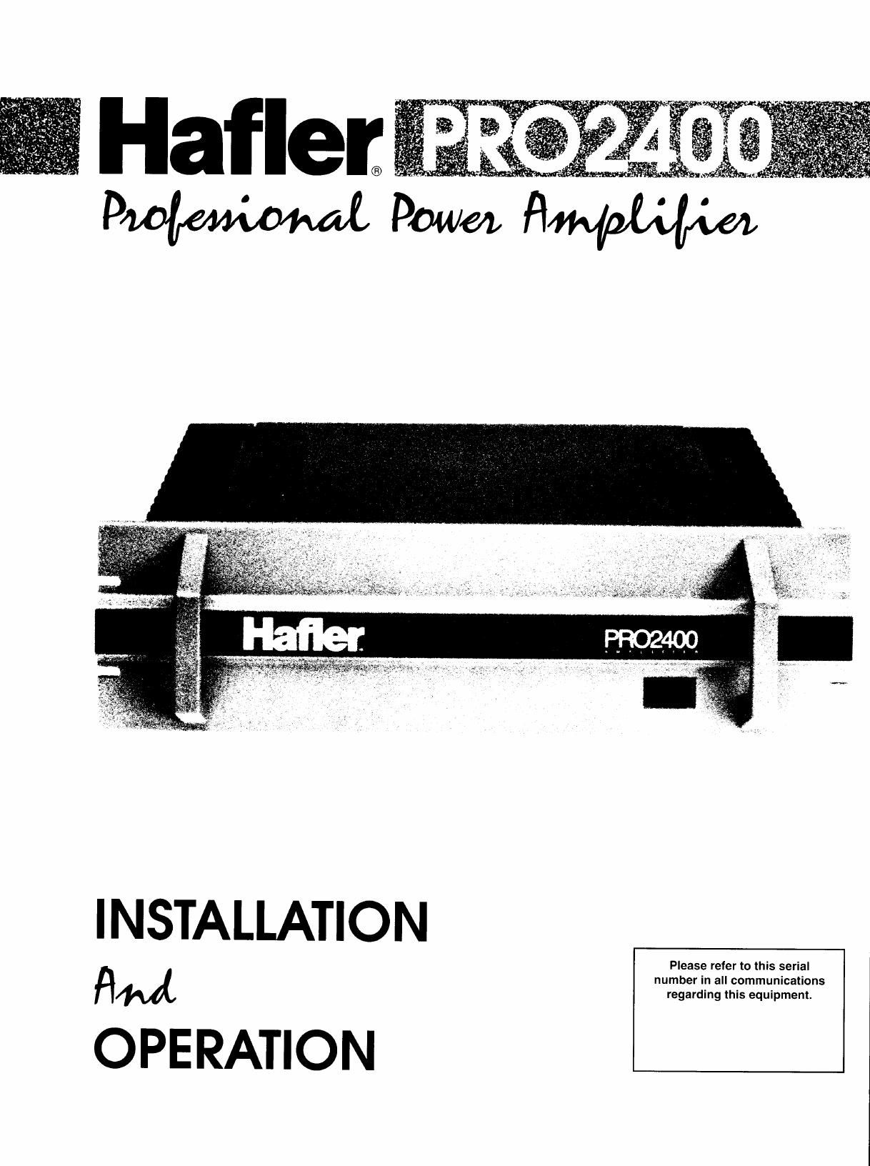 Hafler PRO 2400 Owners Manual