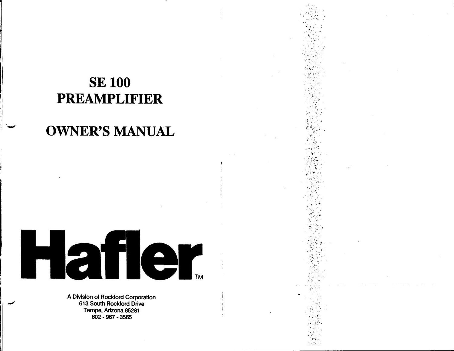 Hafler SE 100 Owners Manual
