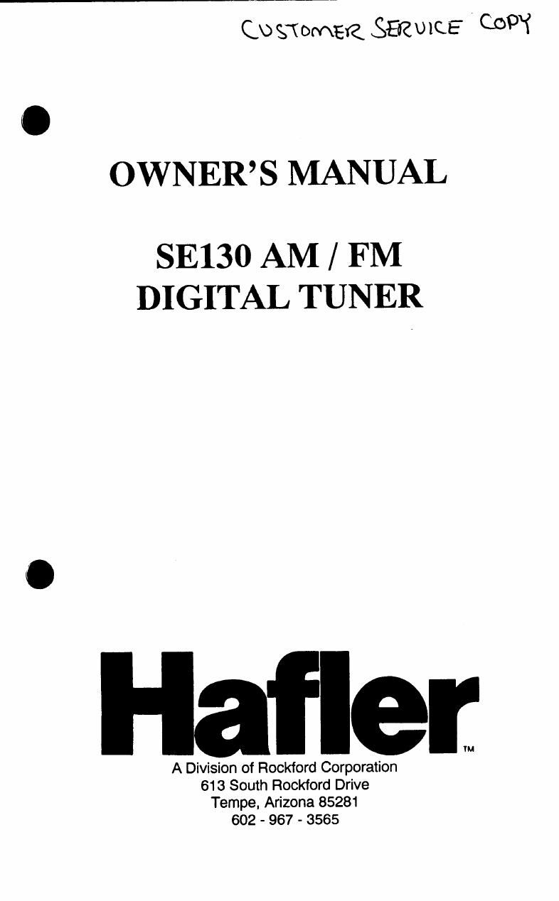 Hafler SE 130 Owners Manual
