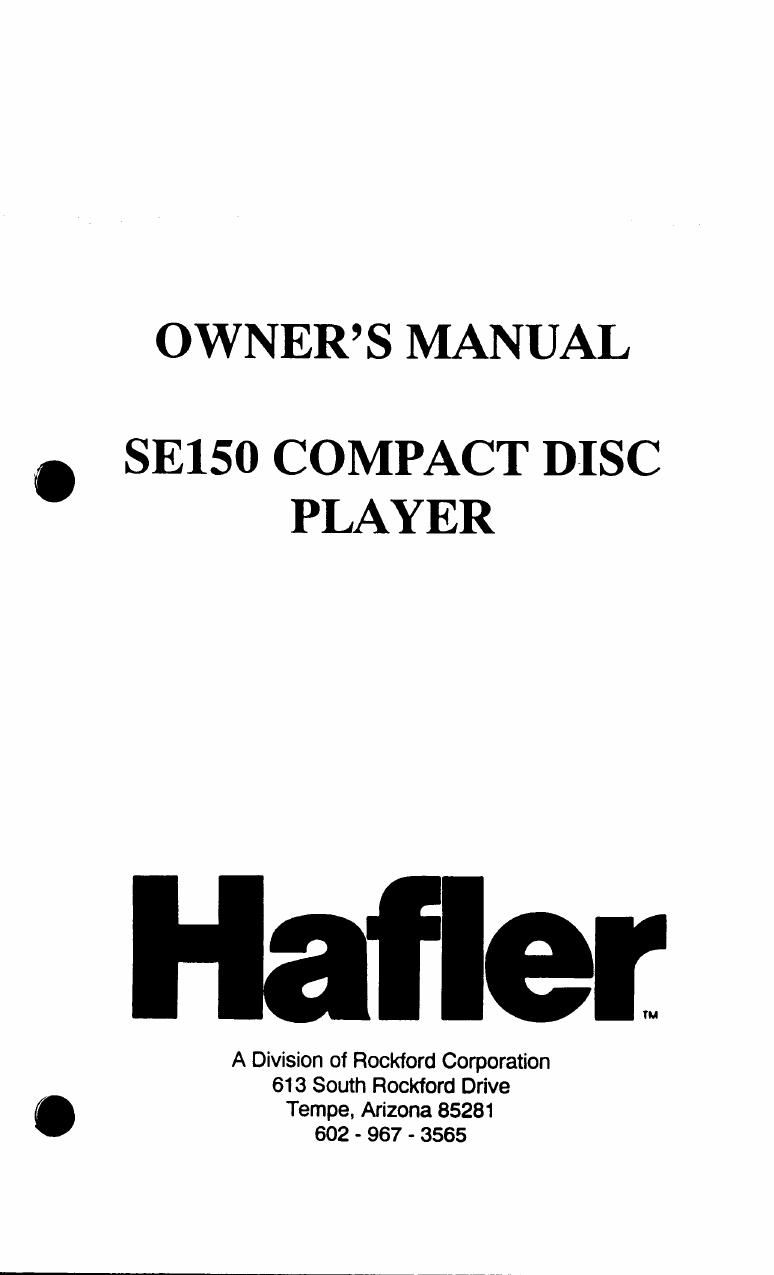 Hafler SE 150 Owners Manual