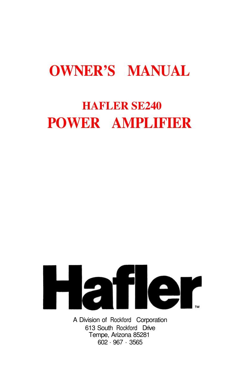 Hafler SE 240 Owners Manual