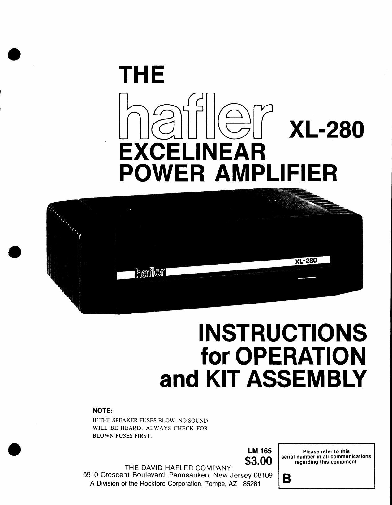 Hafler XL 280 Service Manual