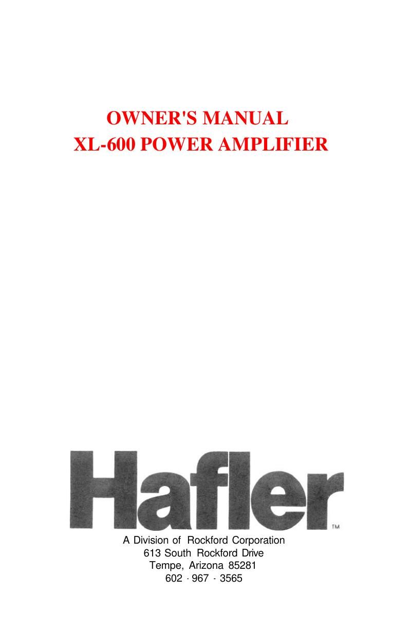 Hafler XL 600 Owners Manual