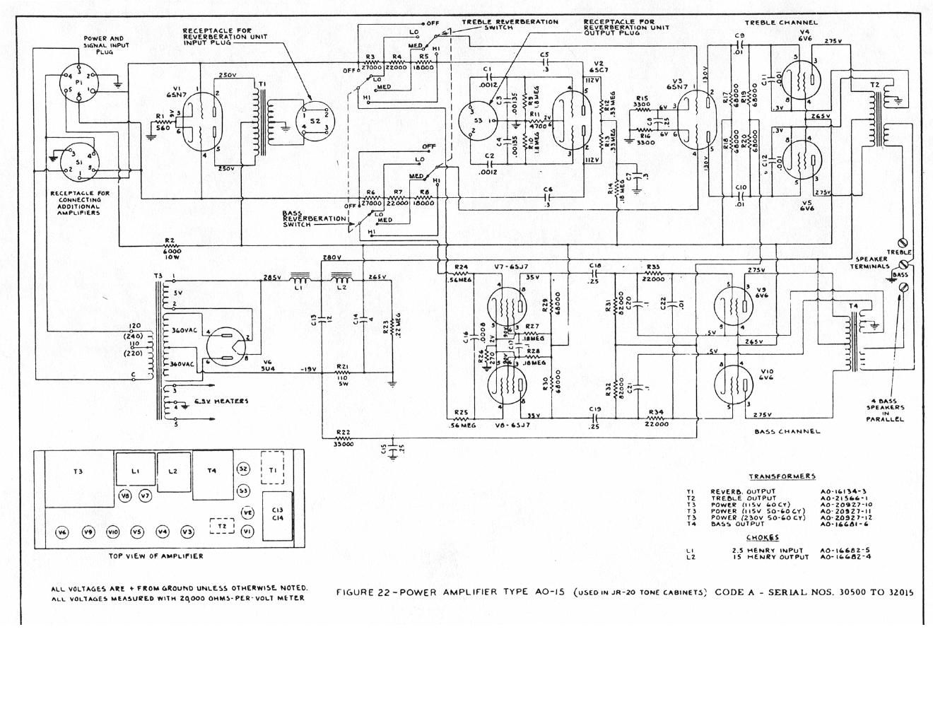 hammond ao 15 power amp code a jr 20 cabinets schematic
