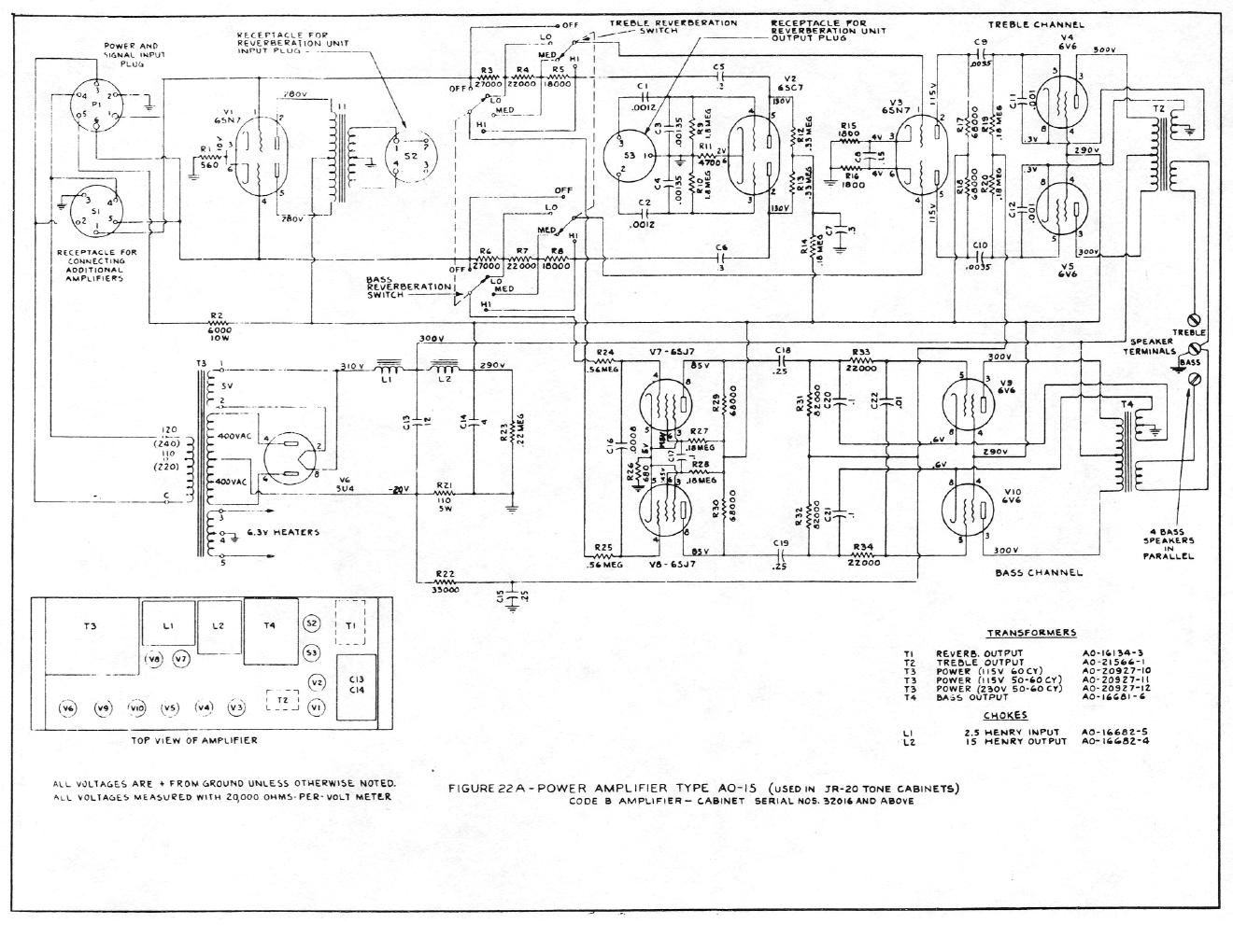 hammond ao 15 power amp code b jr 20 cabinets schematic