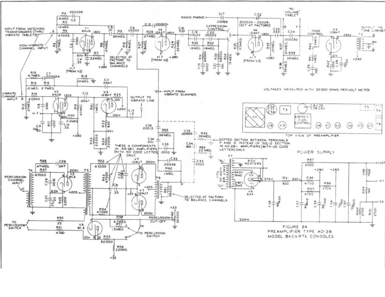 hammond ao 28 preamp b3 c3 rt3 schematic