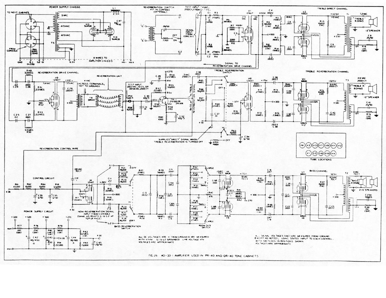 hammond ao 33 1 power amp pr 40 or 40 cabinets schematic