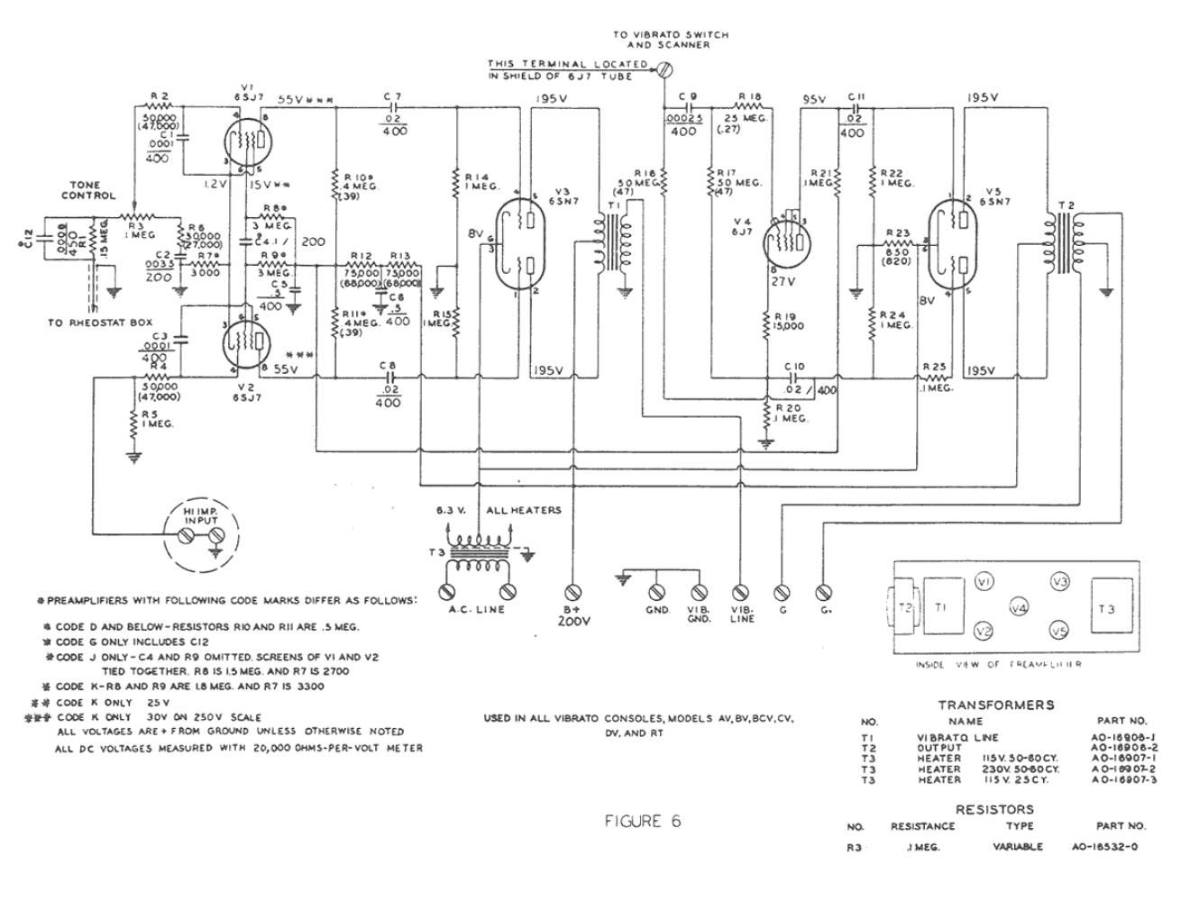 hammond early vibrato preamp schematic