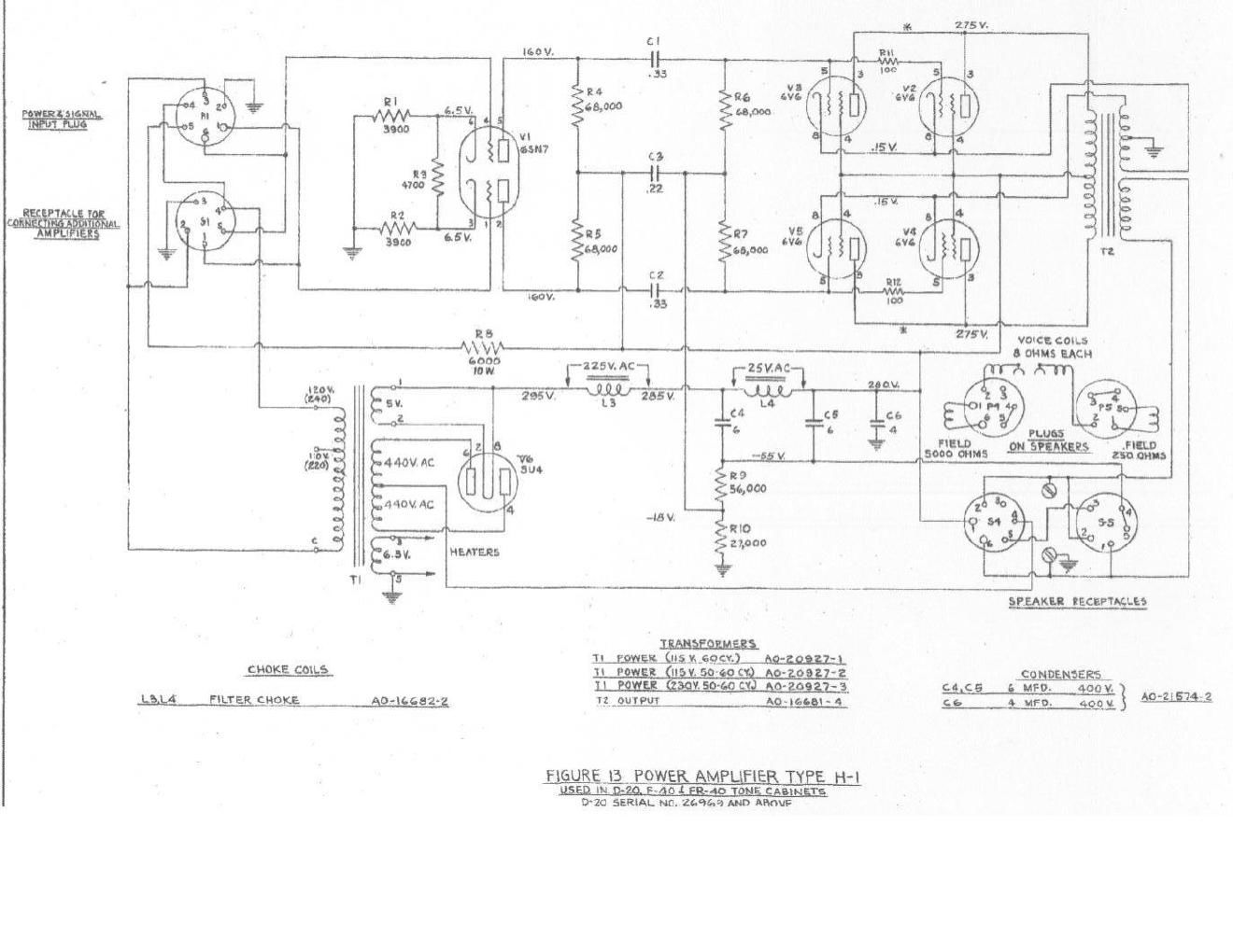hammond h 1 power amp d 20 f 40 cabinets schematic