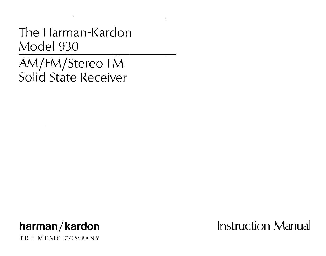 Harman Kardon 930 Owners Manual