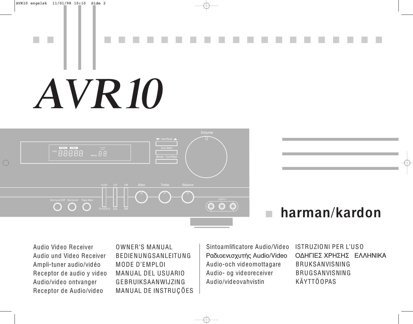 harman kardon avr 10 owners manual