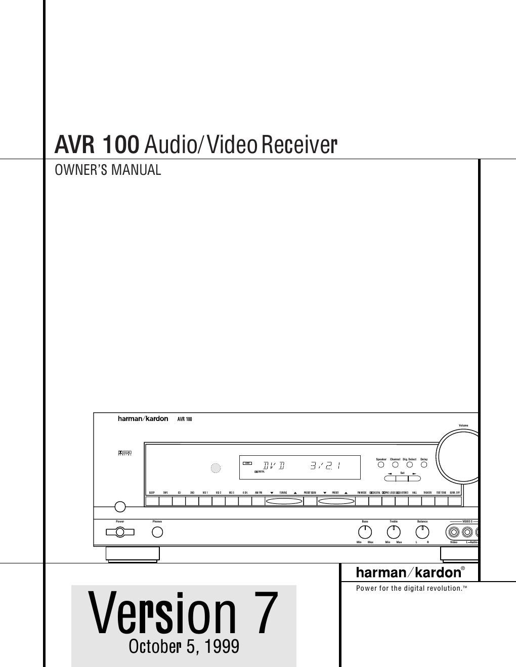 harman kardon avr 100 owners manual