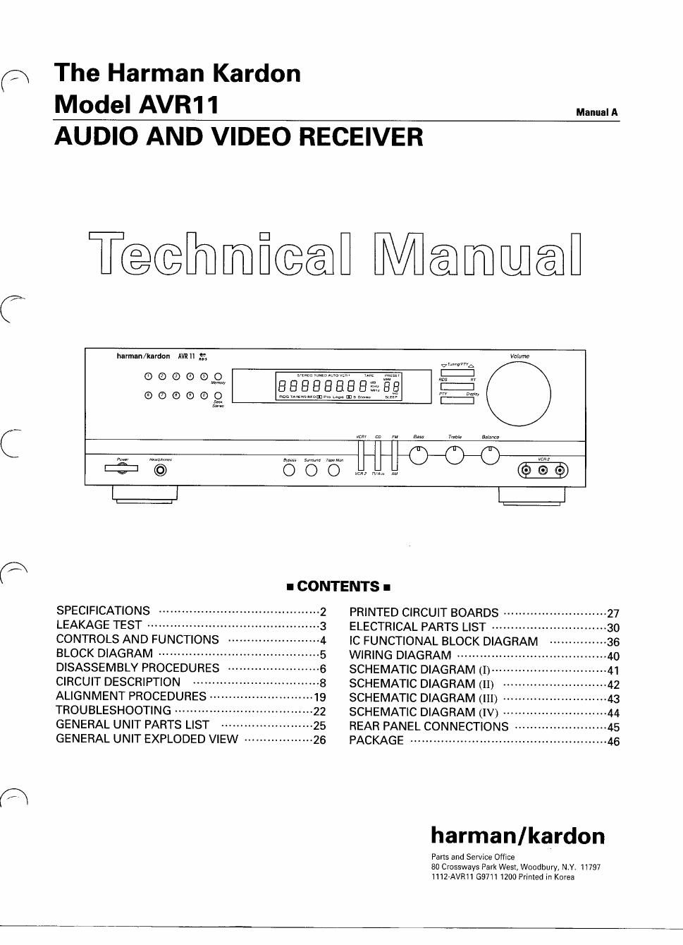 harman kardon avr 11 service manual