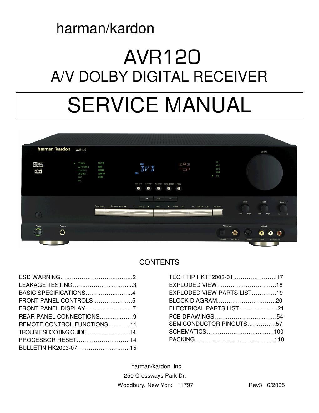 harman kardon avr 120 service manual