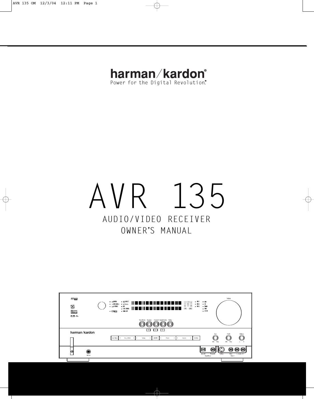 harman kardon avr 135 owners manual