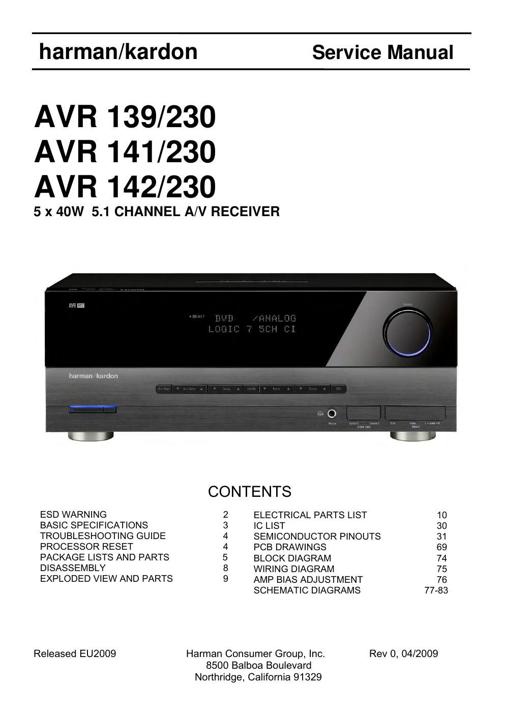 harman kardon avr 139 141 142 230